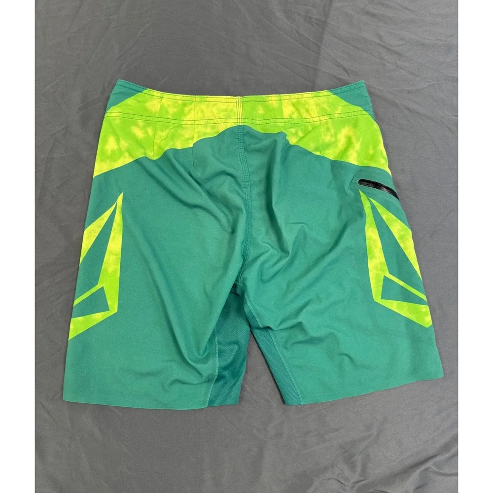 Volcom Stoney Mod-Tech 4-Way Stretch Board Shorts Teal Green Neon Yellow Mens 31